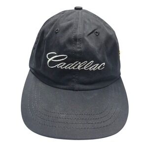 Cadillac Vintage Script Logo Hat Black Adjustable Strapback Made in USA Cap